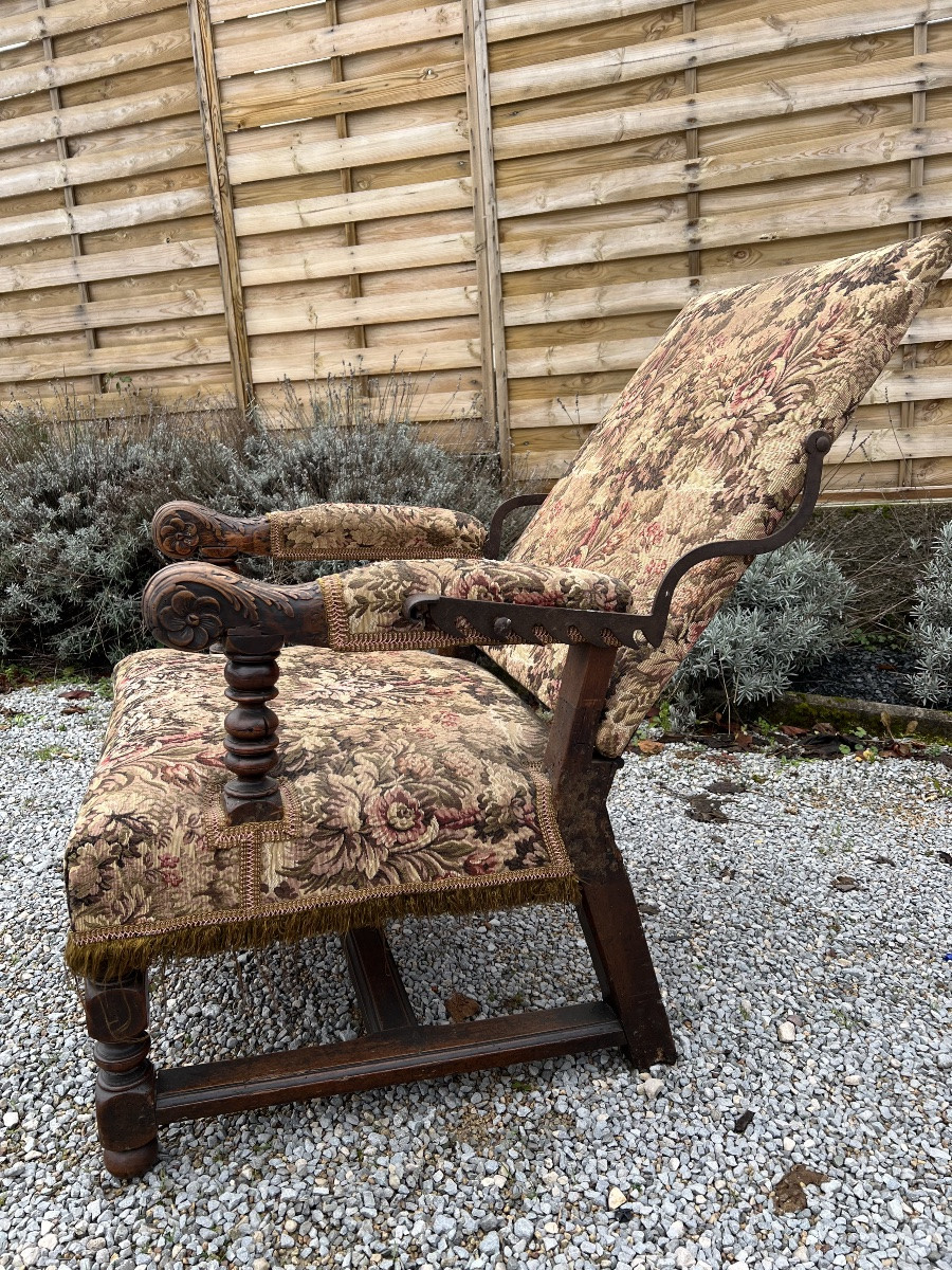 Armchair fauteuil crémaillère Louis XIII antiquités Noyer mobilier assise-photo-2