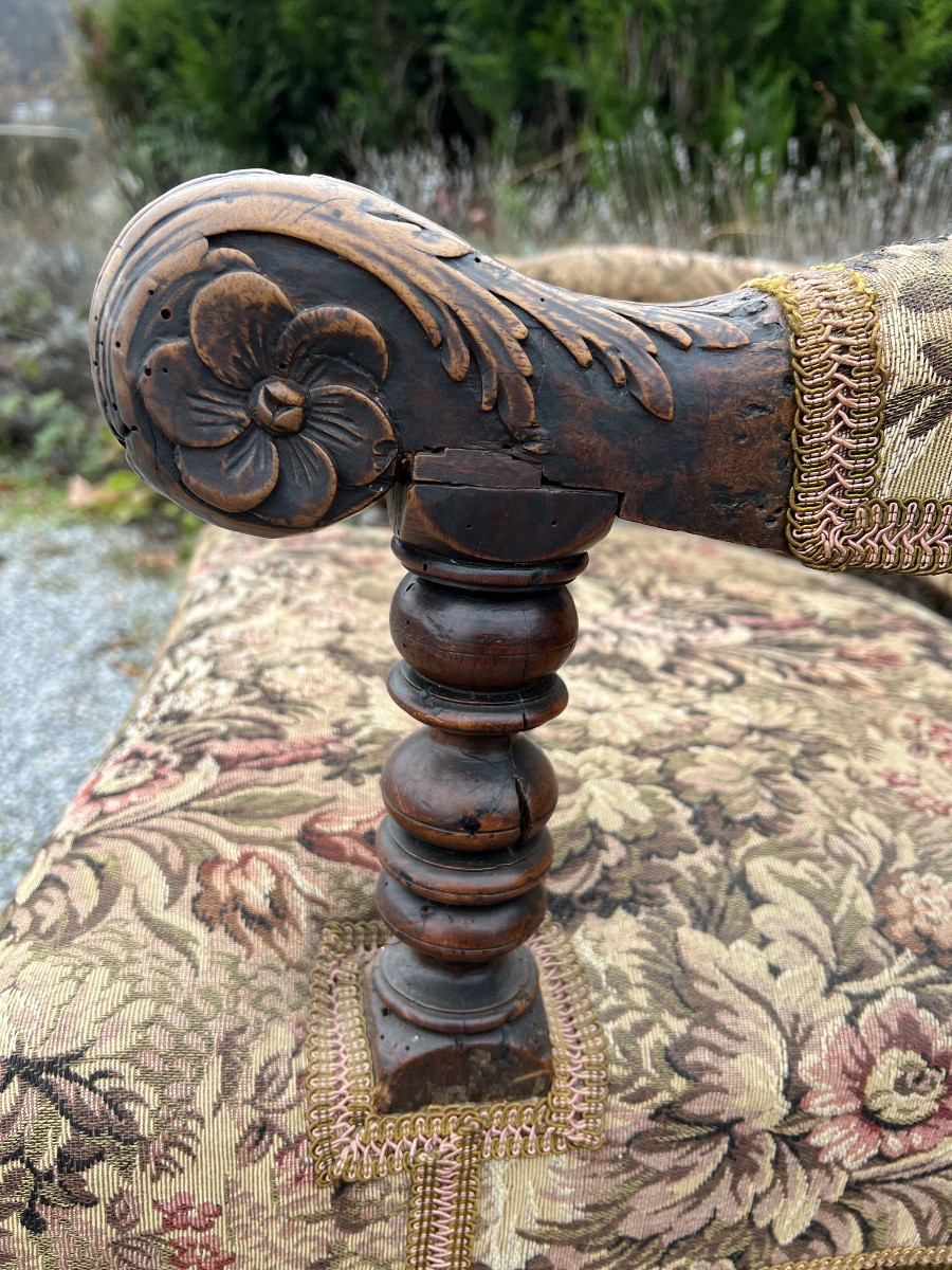 Armchair fauteuil crémaillère Louis XIII antiquités Noyer mobilier assise-photo-3
