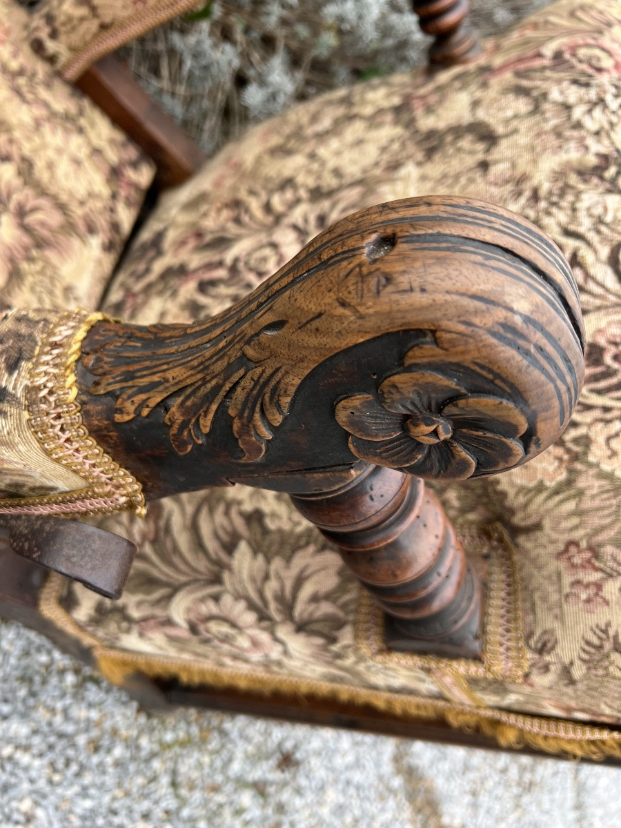 Armchair fauteuil crémaillère Louis XIII antiquités Noyer mobilier assise-photo-4