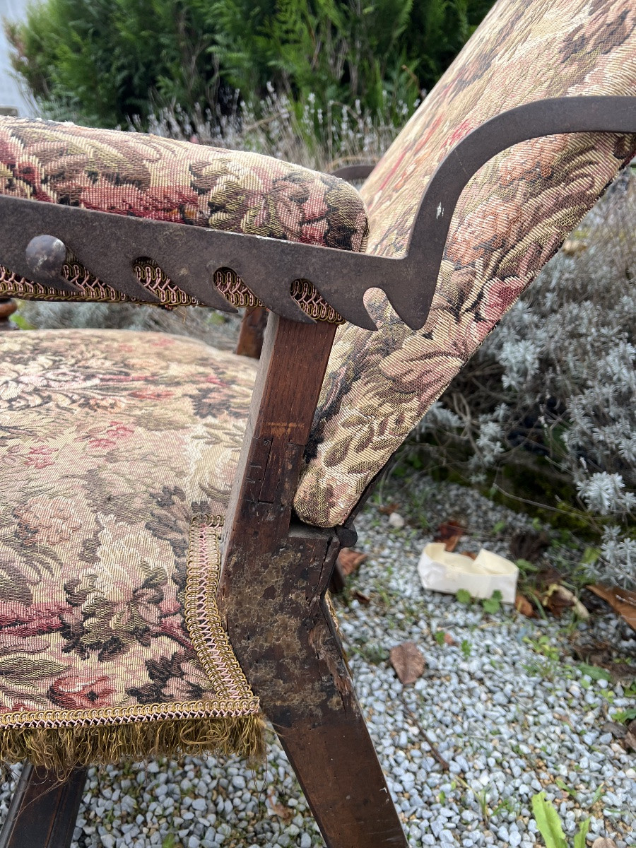 Armchair fauteuil crémaillère Louis XIII antiquités Noyer mobilier assise-photo-7
