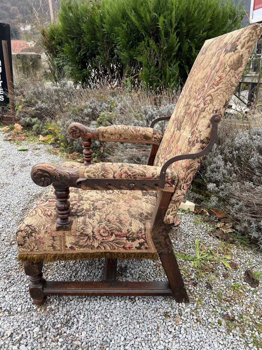 Armchair fauteuil crémaillère Louis XIII antiquités Noyer mobilier assise