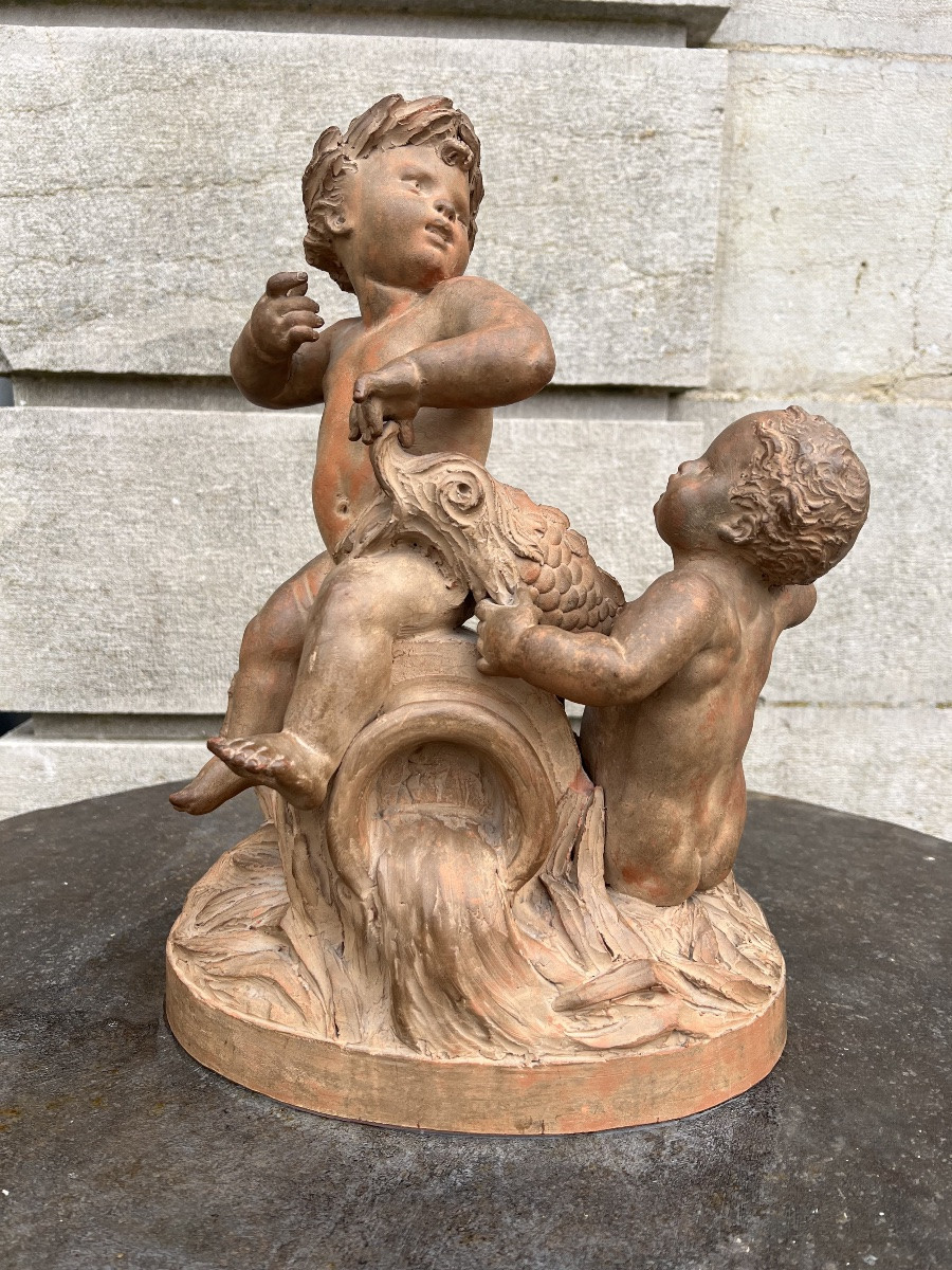 Terre cuite salienne putti anges sculpture groupé décoration teracotta -photo-4