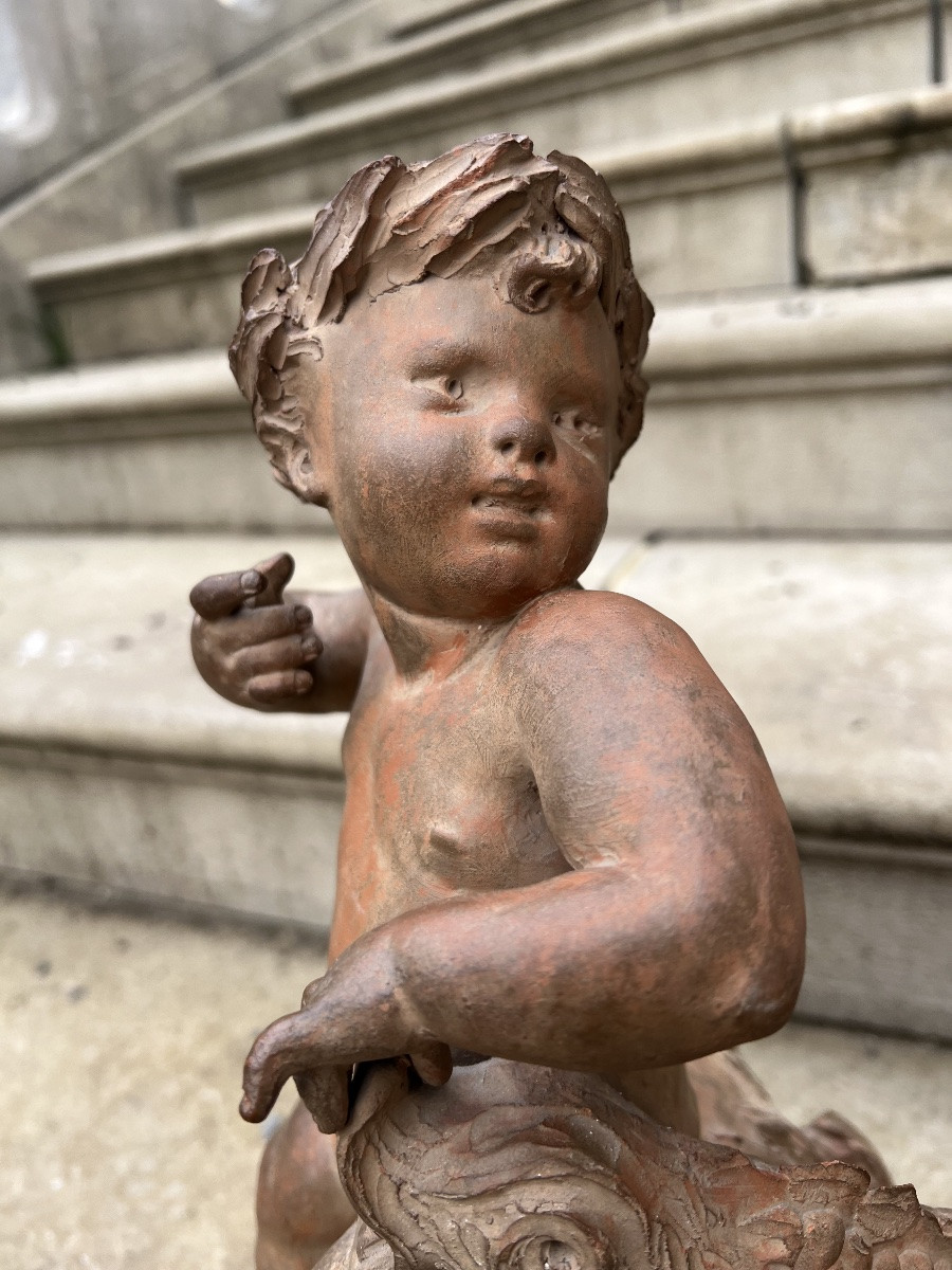 Terre cuite salienne putti anges sculpture groupé décoration teracotta -photo-1