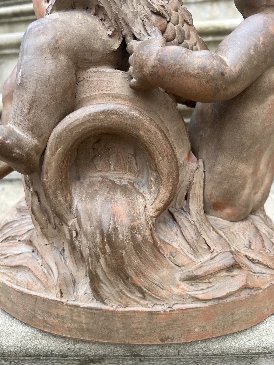 Terre cuite salienne putti anges sculpture groupé décoration teracotta -photo-4
