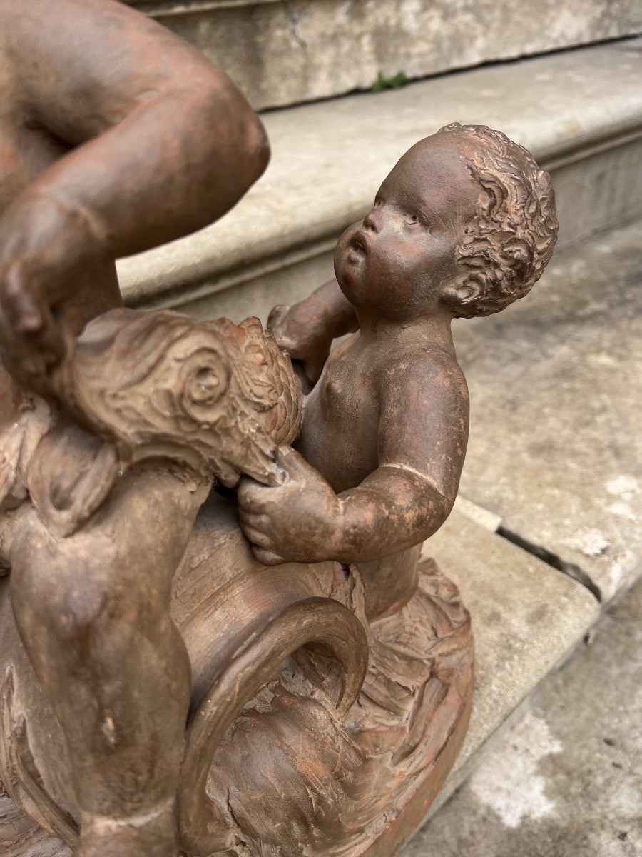 Terre cuite salienne putti anges sculpture groupé décoration teracotta -photo-5