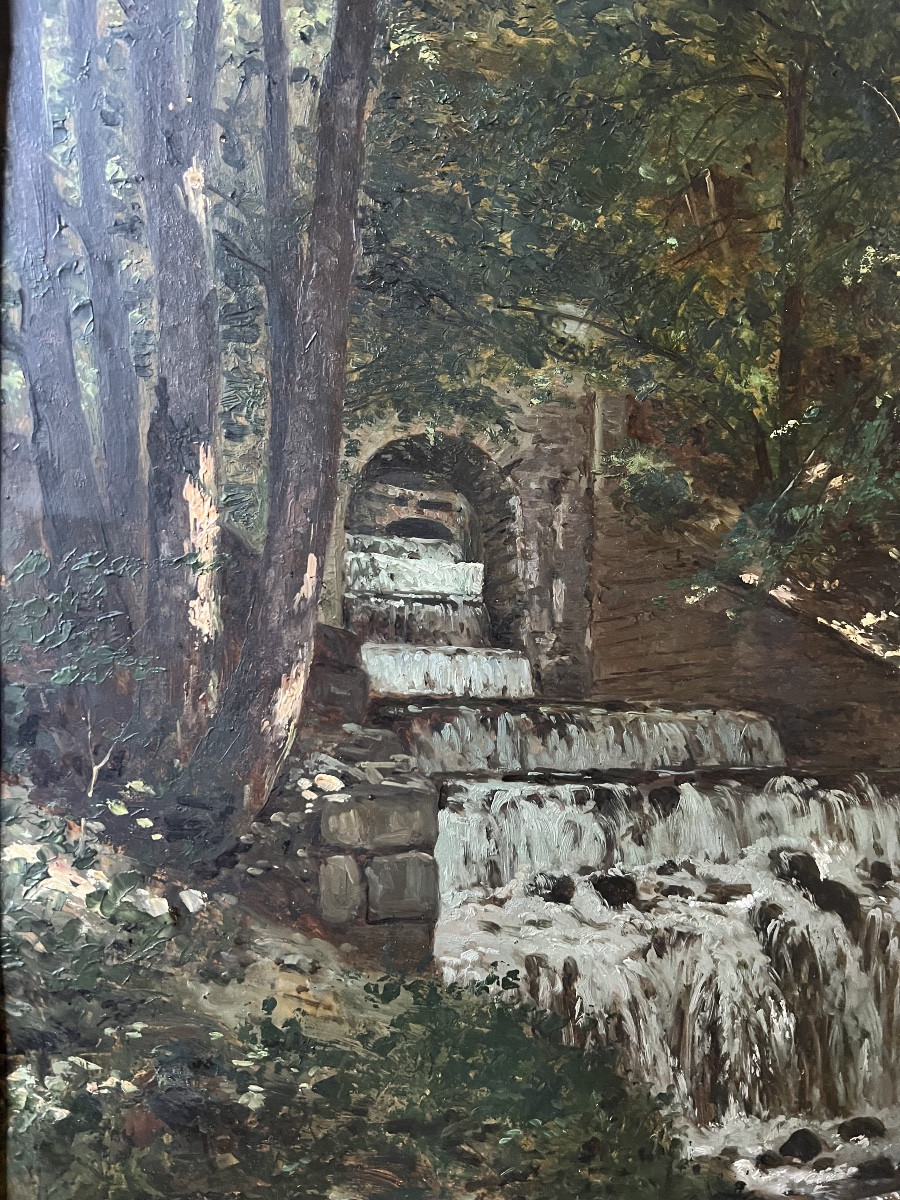 émile Isenbart, Painter From Besançon, Painting Of A Waterfall (hsp)-photo-2