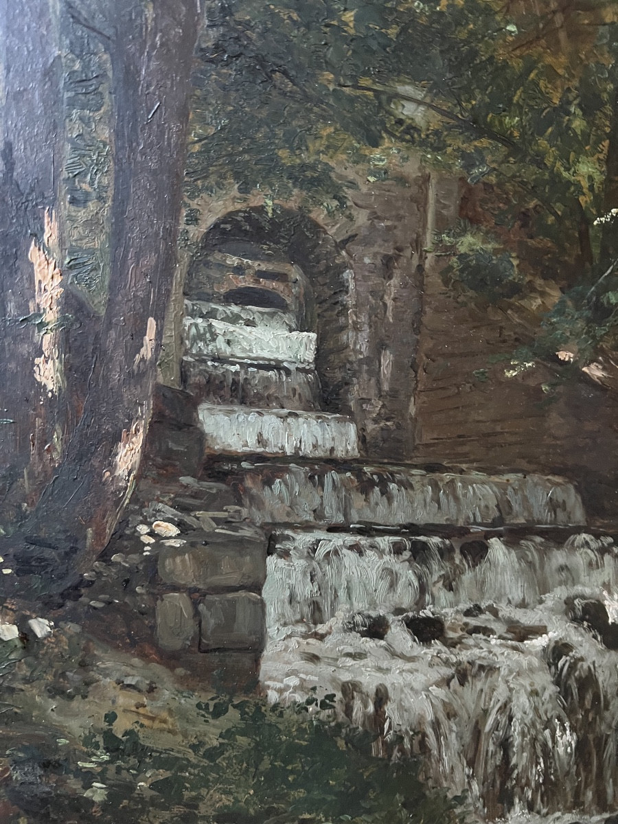 émile Isenbart, Painter From Besançon, Painting Of A Waterfall (hsp)-photo-3