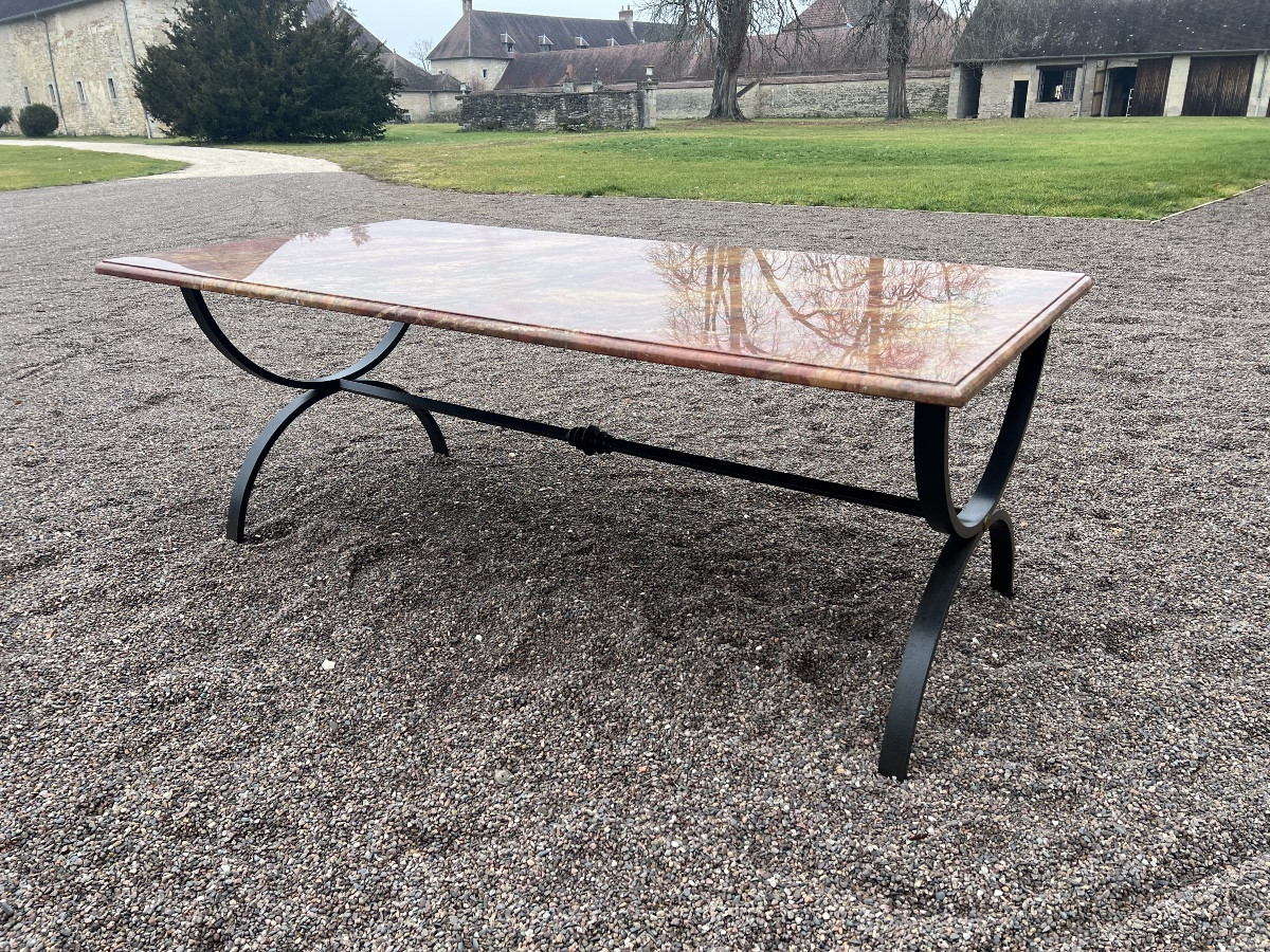 Table en marbre et acier design 1970  table salle à manger designer  art du XX ème décorateur -photo-4