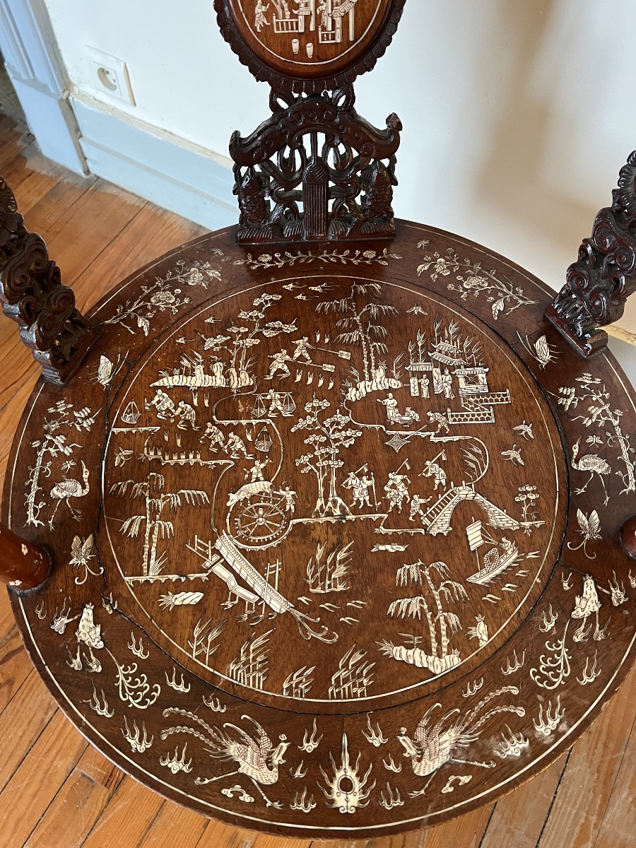 Fauteuil chinois Asie Chine XIX ème incrustation os armchair-photo-3