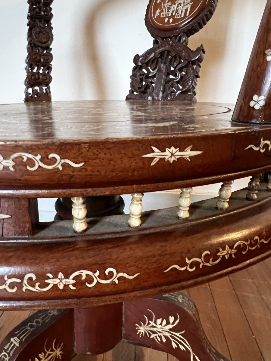 Fauteuil chinois Asie Chine XIX ème incrustation os armchair-photo-4