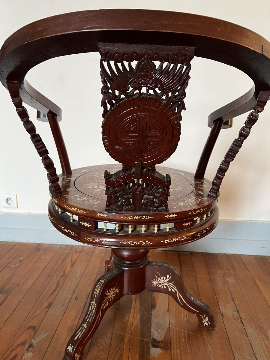 Fauteuil chinois Asie Chine XIX ème incrustation os armchair-photo-2