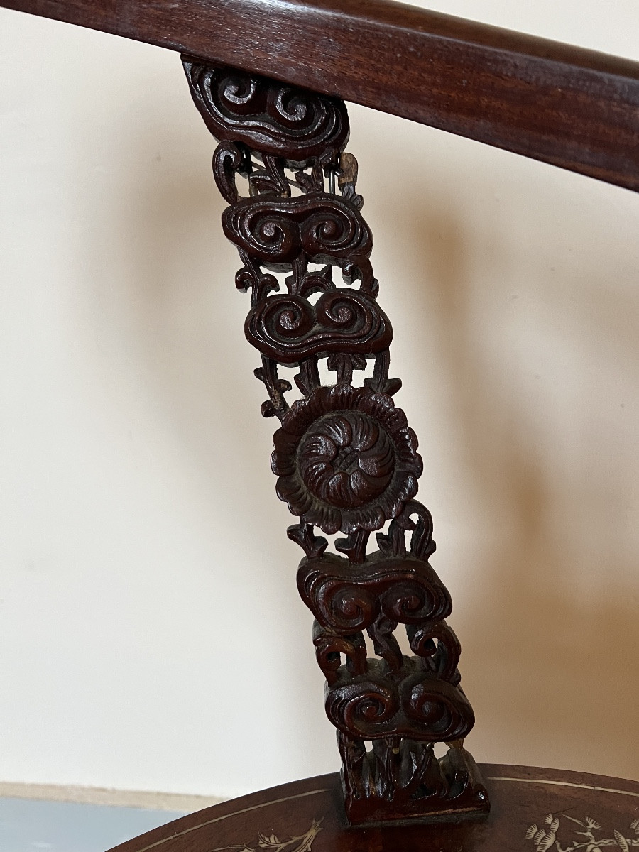 Fauteuil chinois Asie Chine XIX ème incrustation os armchair-photo-4