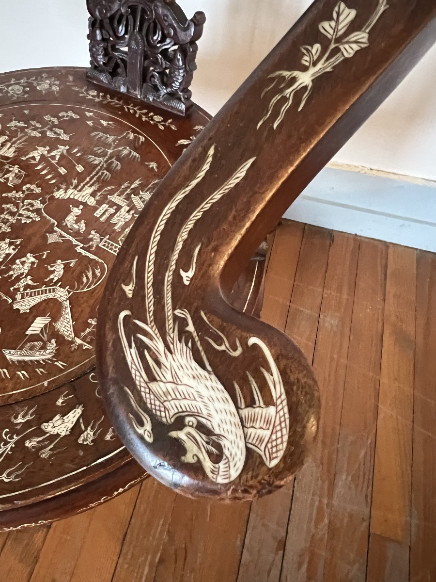 Fauteuil chinois Asie Chine XIX ème incrustation os armchair-photo-5