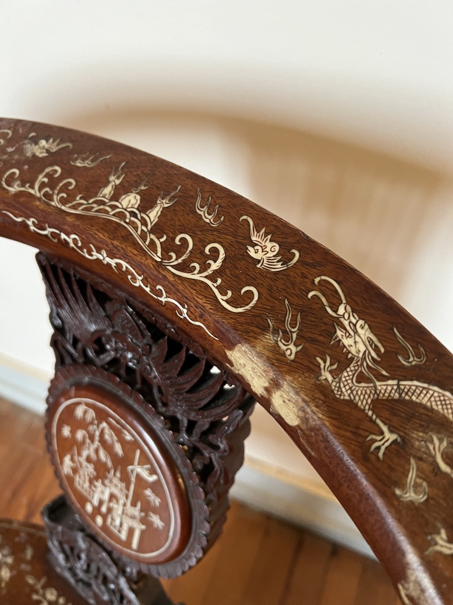 Fauteuil chinois Asie Chine XIX ème incrustation os armchair-photo-6