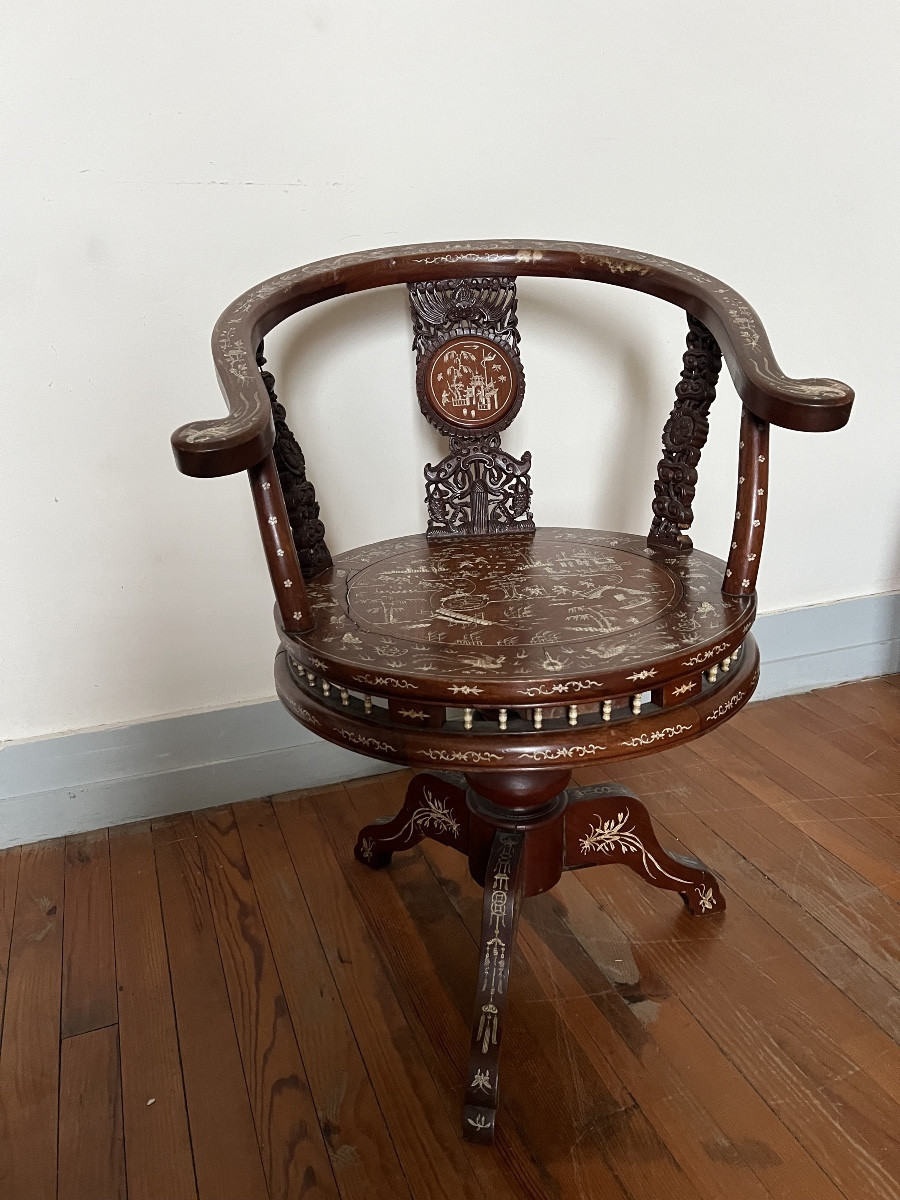 Fauteuil chinois Asie Chine XIX ème incrustation os armchair