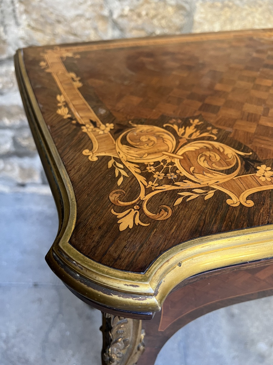 Table a jeux Napoléon III mobilier XIX ème bronze marqueterie -photo-2
