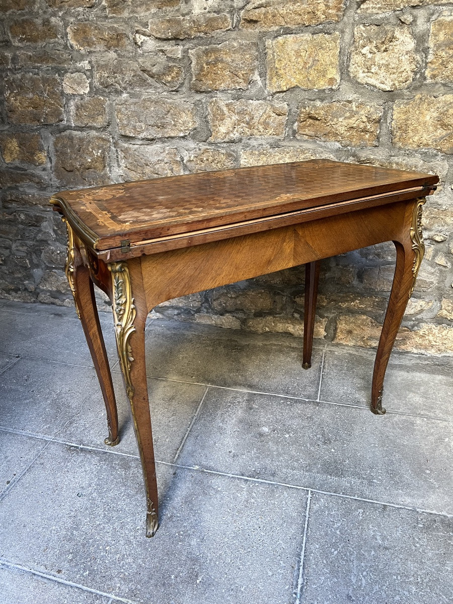 Table a jeux Napoléon III mobilier XIX ème bronze marqueterie -photo-3