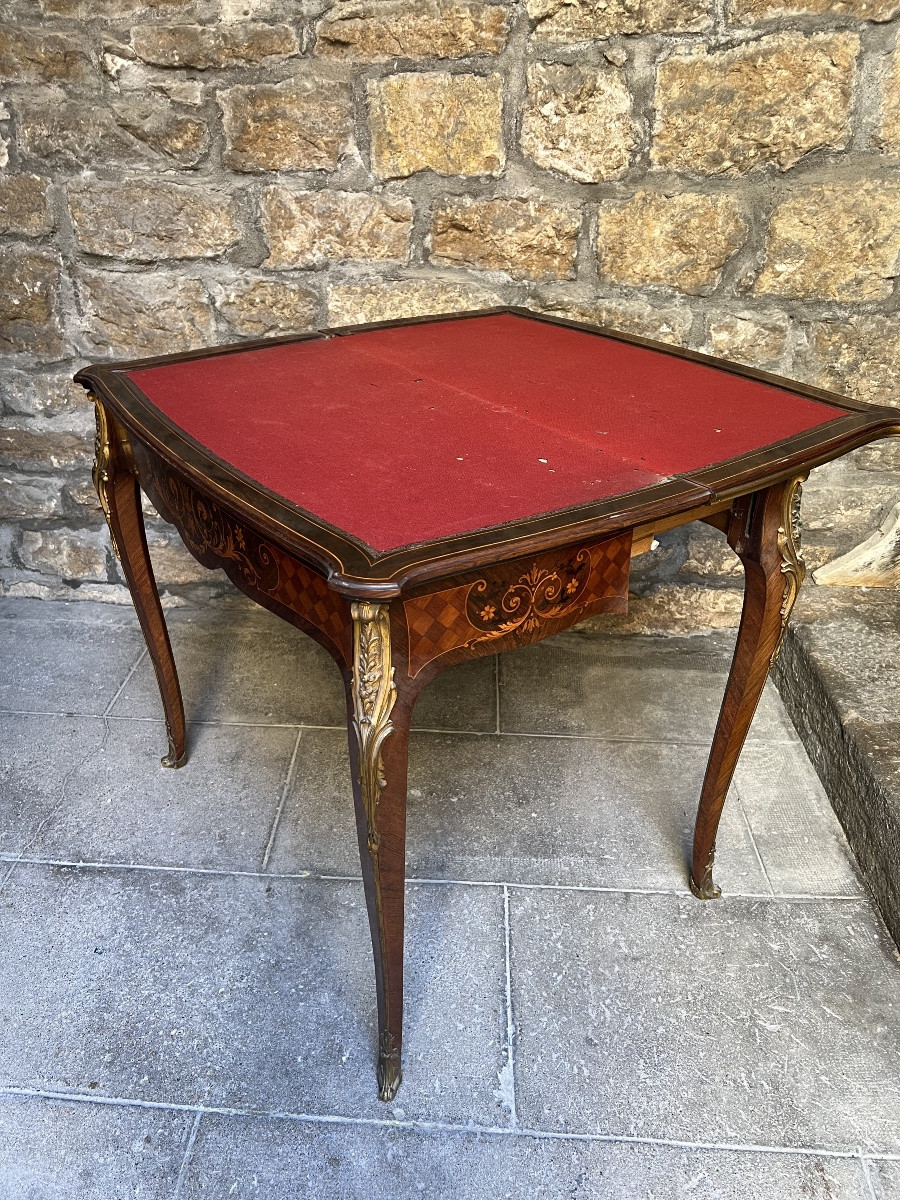 Table a jeux Napoléon III mobilier XIX ème bronze marqueterie -photo-1