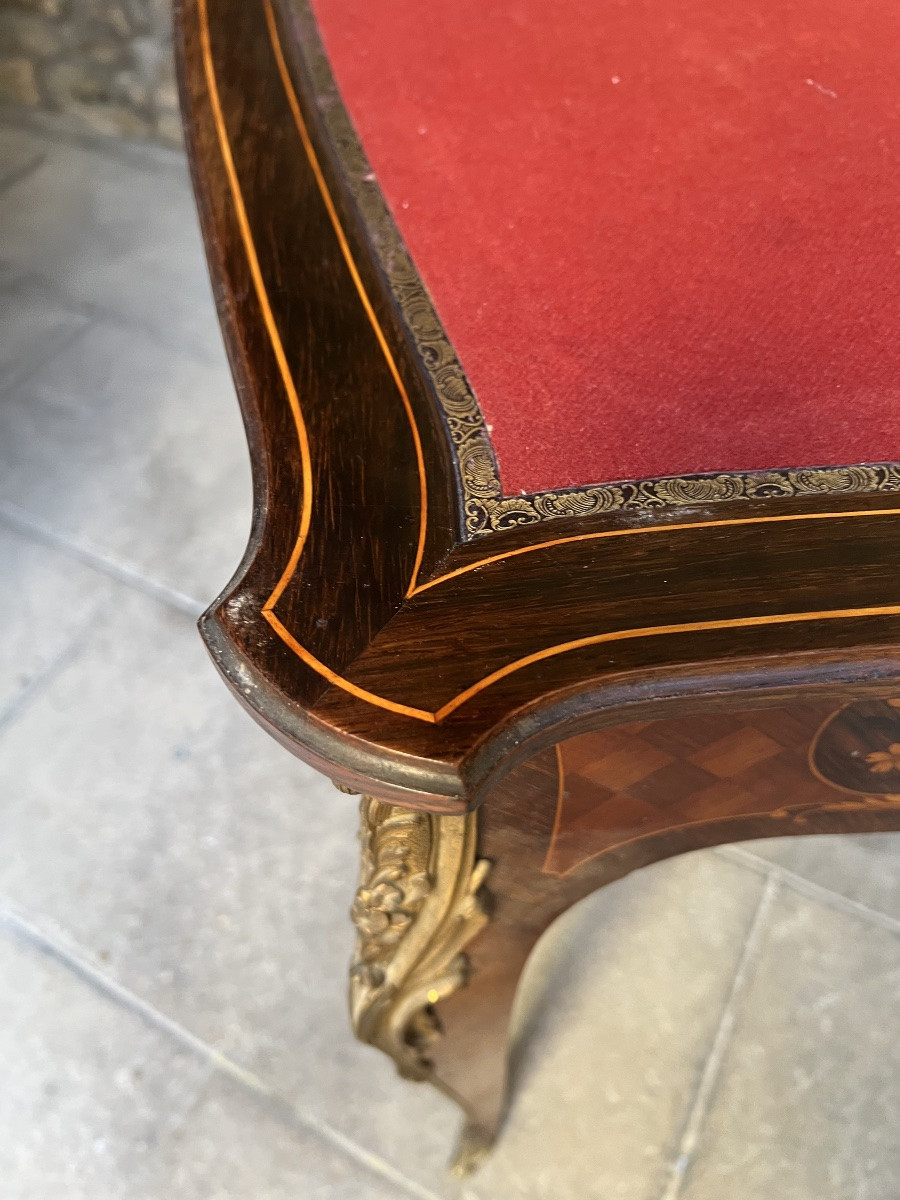 Table a jeux Napoléon III mobilier XIX ème bronze marqueterie -photo-2