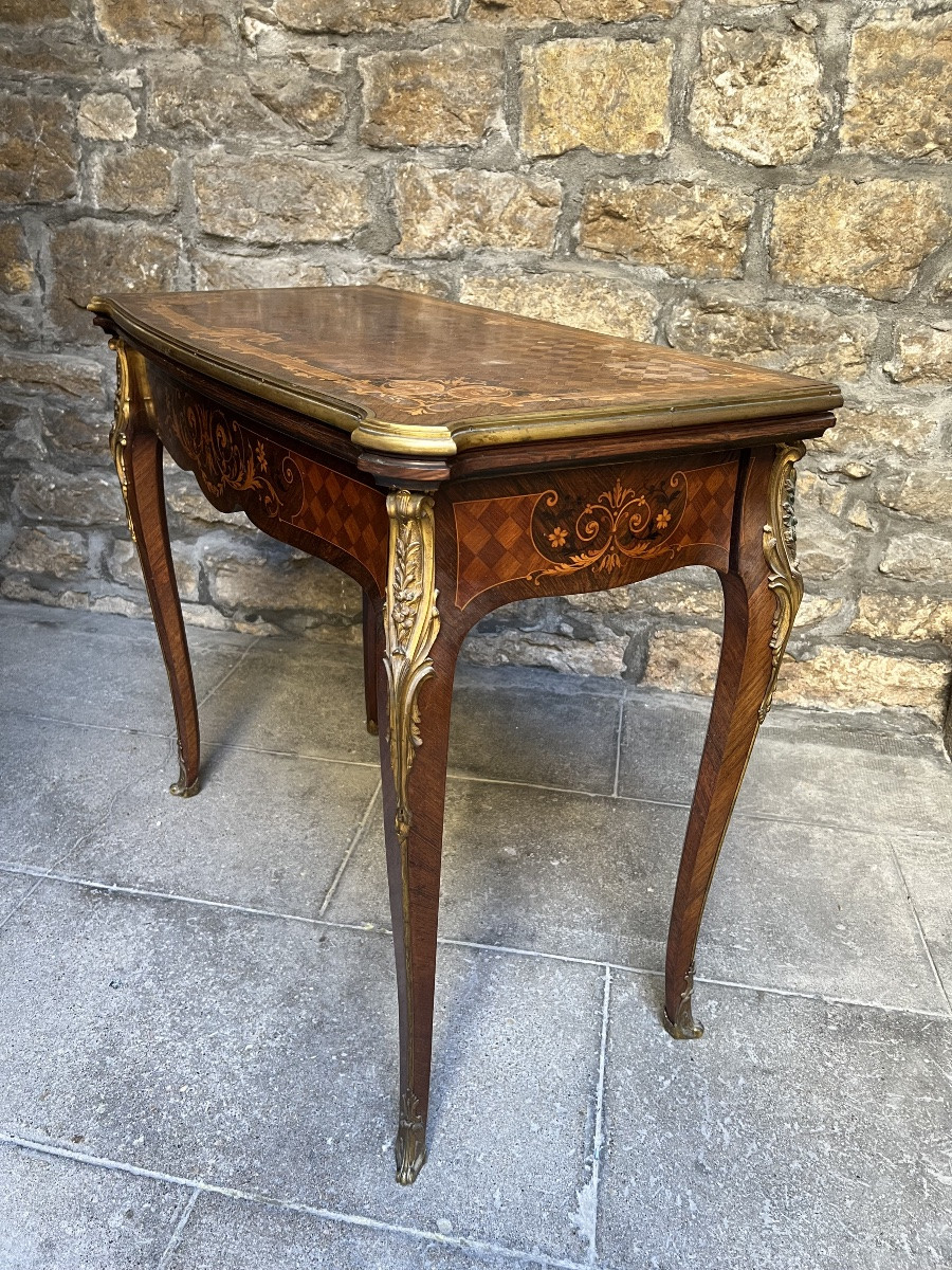 Table a jeux Napoléon III mobilier XIX ème bronze marqueterie -photo-4