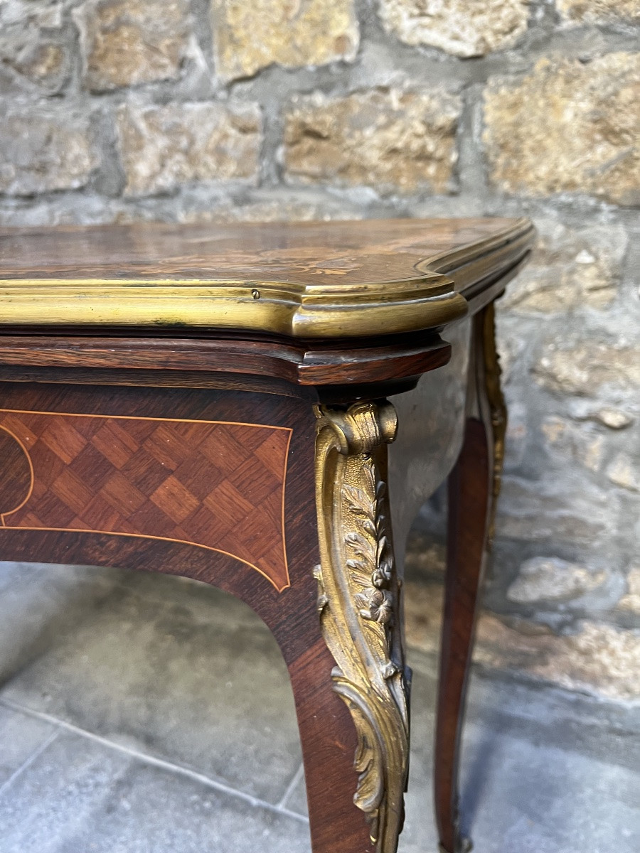 Table a jeux Napoléon III mobilier XIX ème bronze marqueterie -photo-5