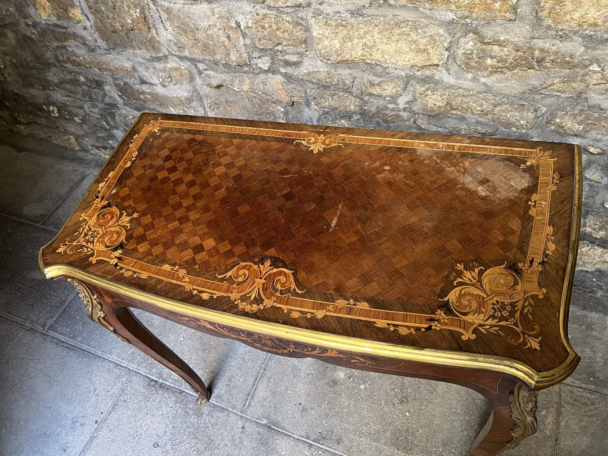 Table a jeux Napoléon III mobilier XIX ème bronze marqueterie -photo-6
