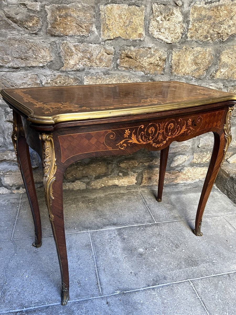 Table a jeux Napoléon III mobilier XIX ème bronze marqueterie 