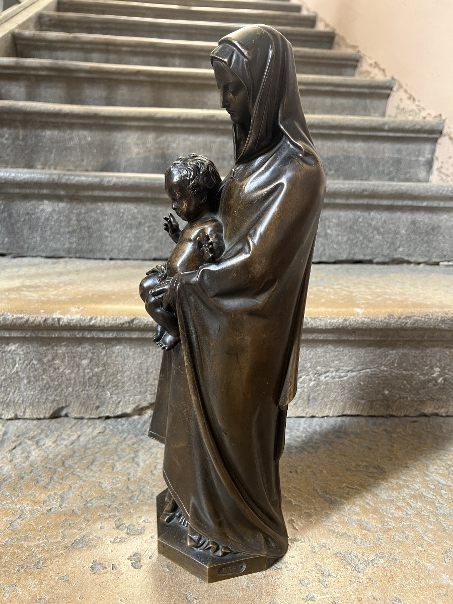 Bronze Virgin And Child Jean Marie Bonnassieux Poussielgue Rusand-photo-4