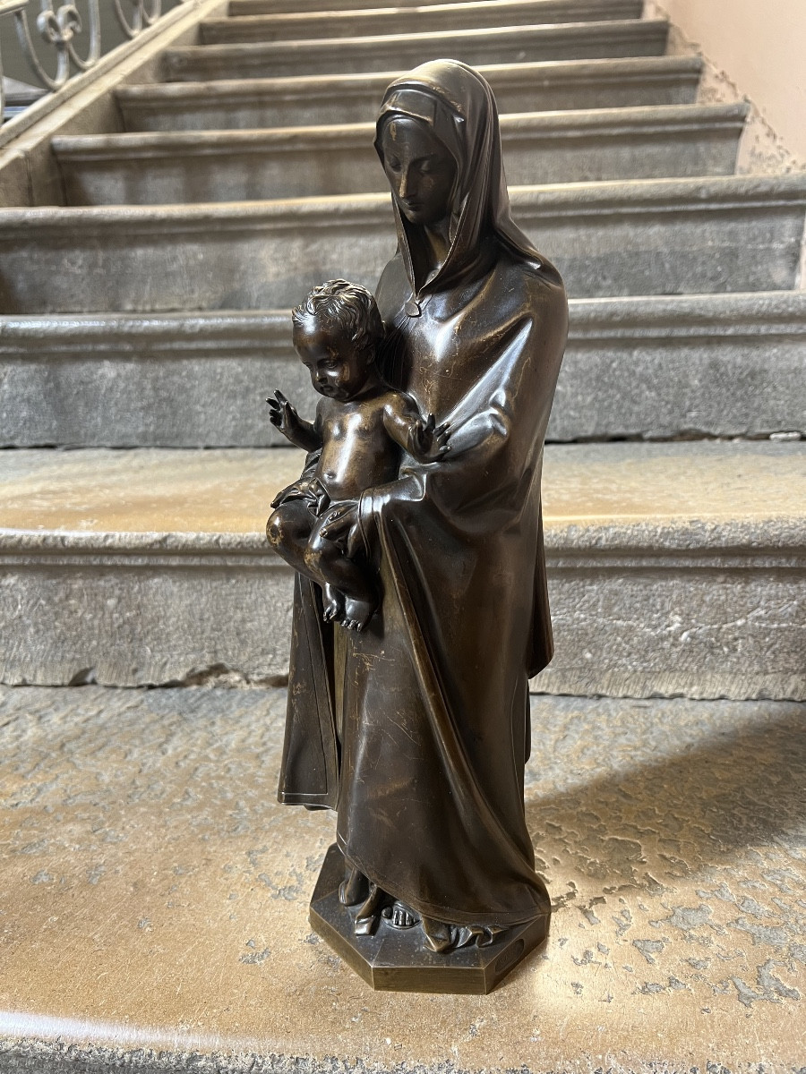 Bronze Virgin And Child Jean Marie Bonnassieux Poussielgue Rusand-photo-1