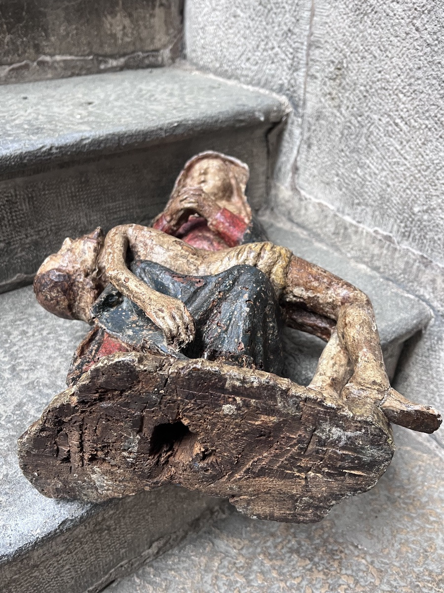 Piéta art religieux église Christ vierge marie sculpture bois polychrome -photo-2