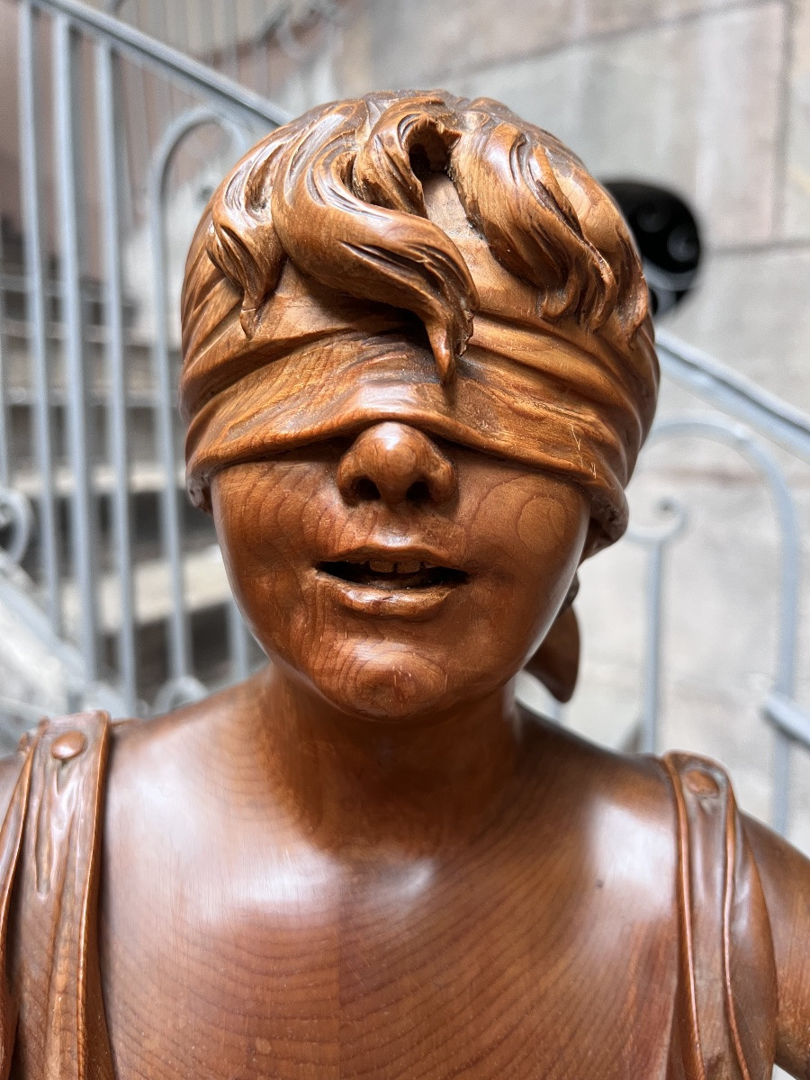 Sculpture bois Colin Maillard jeux jeune fille décorateur -photo-4