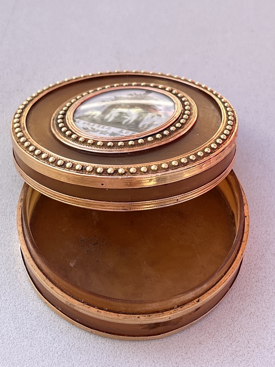 Gold And Horn Box 18th Century Pill Box Gold-photo-3