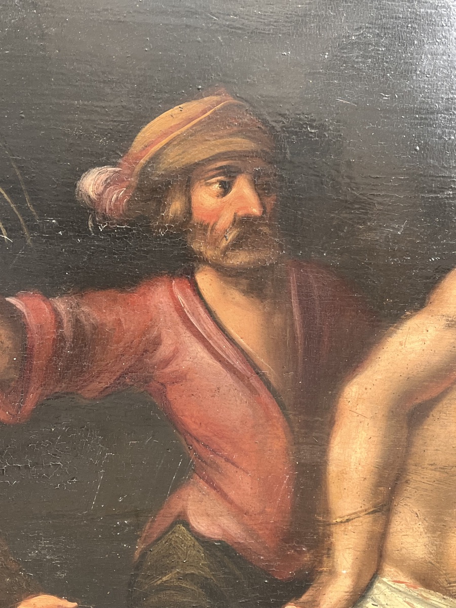 Tableau peinture religieuse flagellation du Christ religion XVII ème -photo-3
