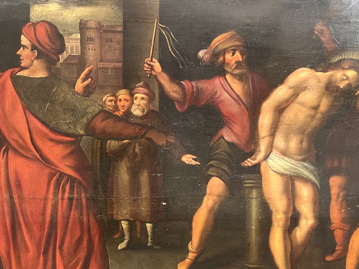 Tableau peinture religieuse flagellation du Christ religion XVII ème -photo-8