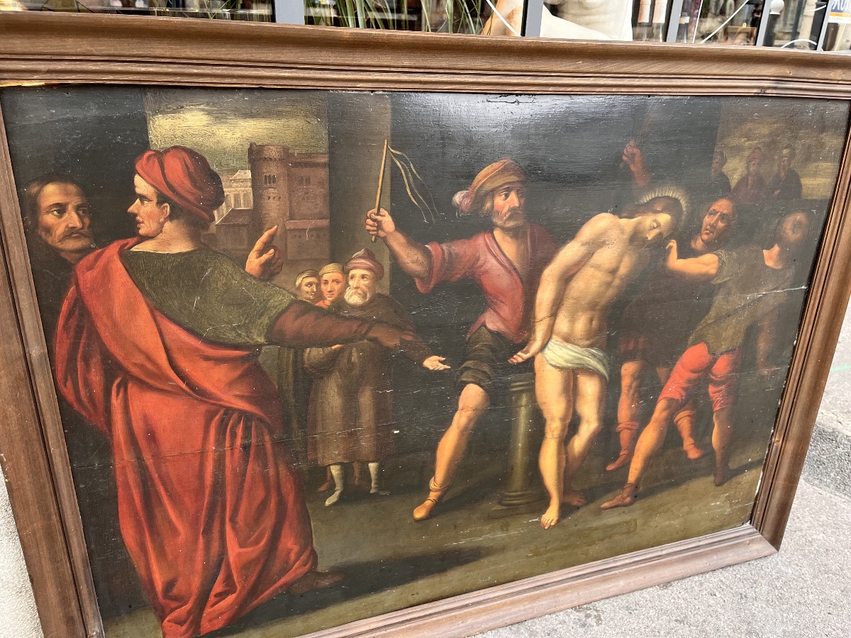 Tableau peinture religieuse flagellation du Christ religion XVII ème 