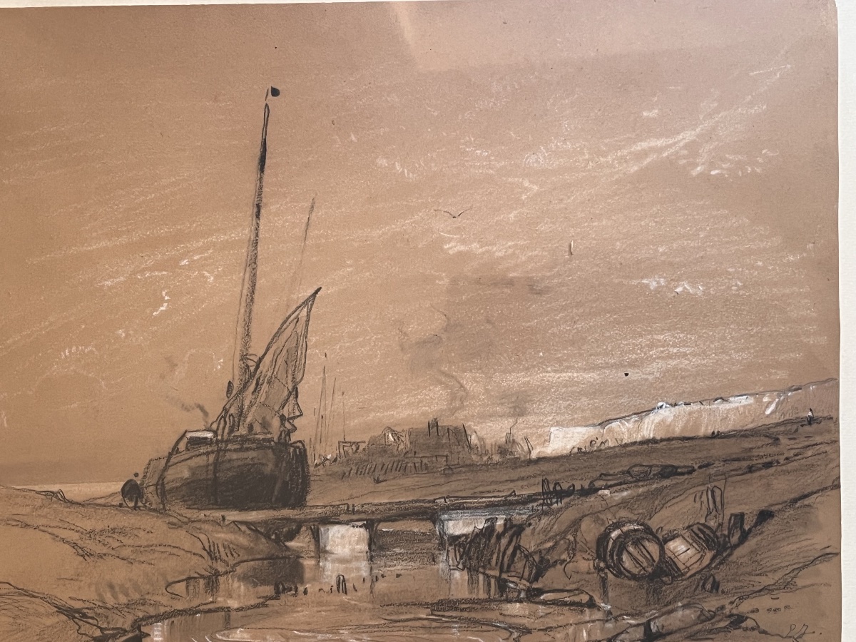 Eugène Isabey, Antique Drawing Of A Ship At Sea -photo-2