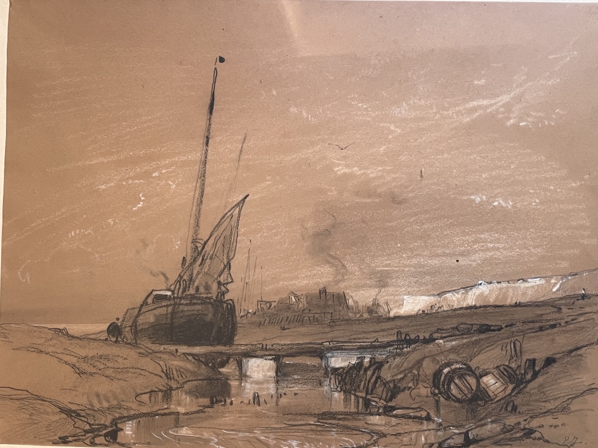Eugène Isabey, Antique Drawing Of A Ship At Sea -photo-2