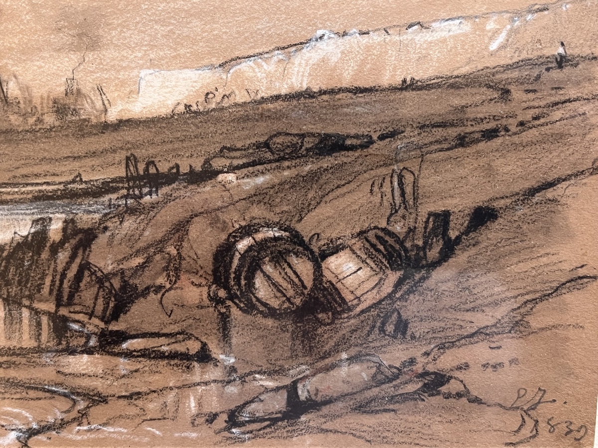 Eugène Isabey, Antique Drawing Of A Ship At Sea -photo-3