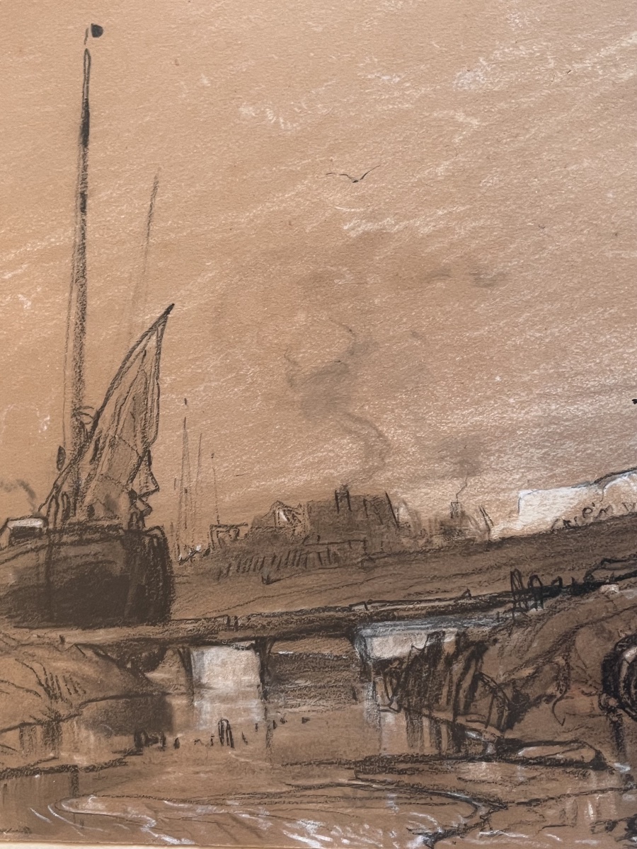 Eugène Isabey, Antique Drawing Of A Ship At Sea -photo-4