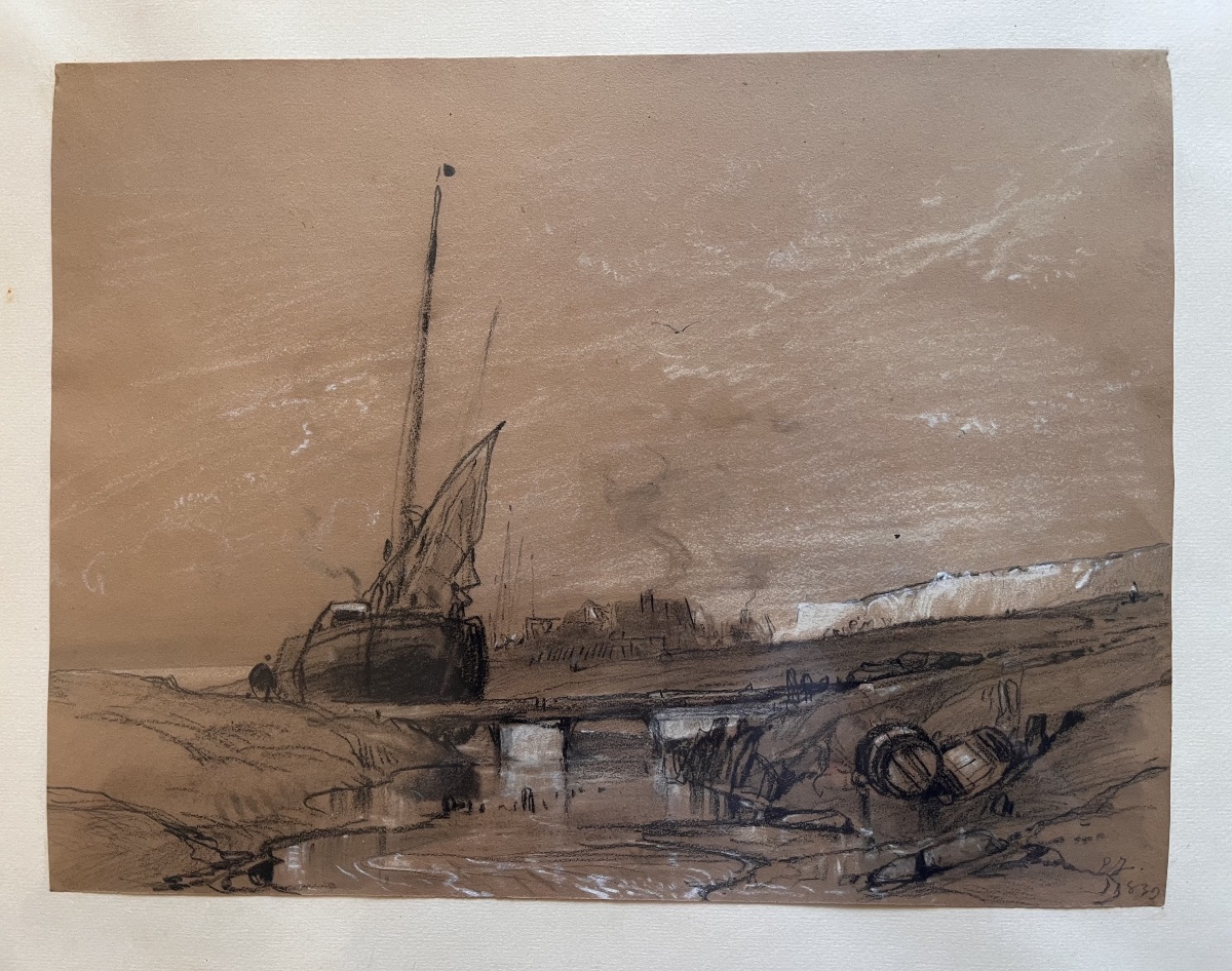 Eugène Isabey, Antique Drawing Of A Ship At Sea -photo-6
