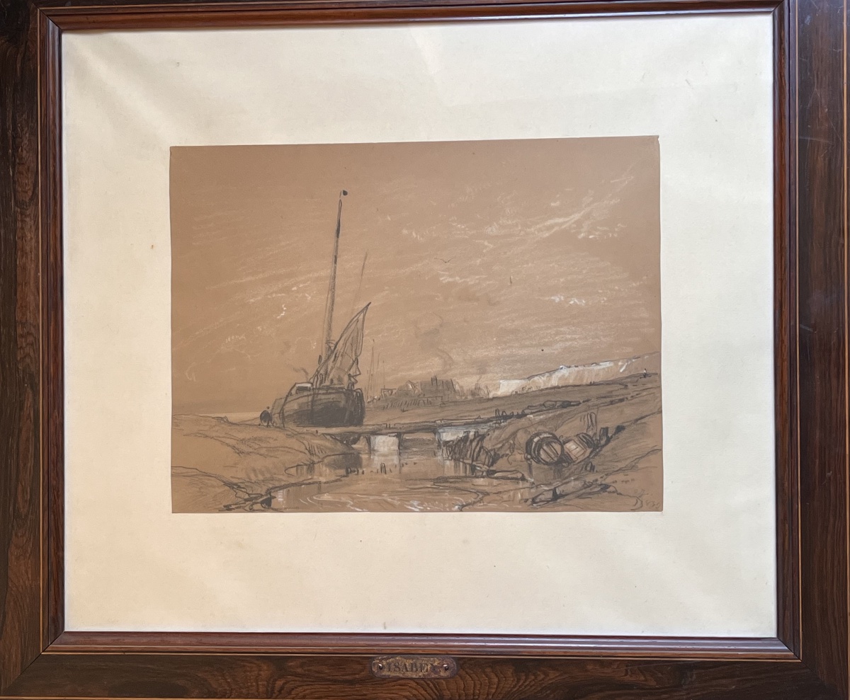 Eugène Isabey, Antique Drawing Of A Ship At Sea -photo-7
