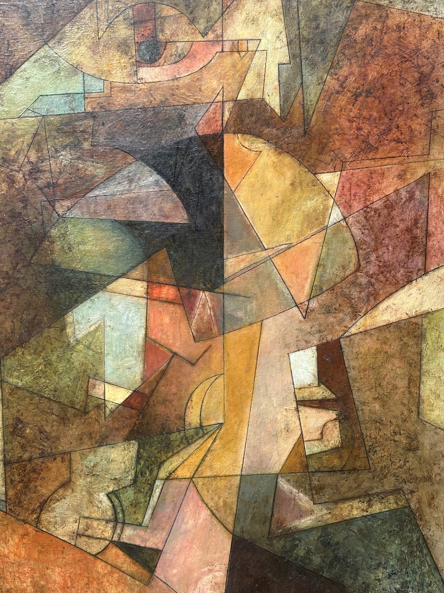 Tableau abstrait design années 1970 peinture -photo-5