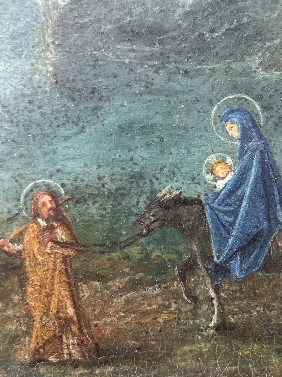18th-century Painting On Slate Depicting The Flight Into Egypt-photo-3
