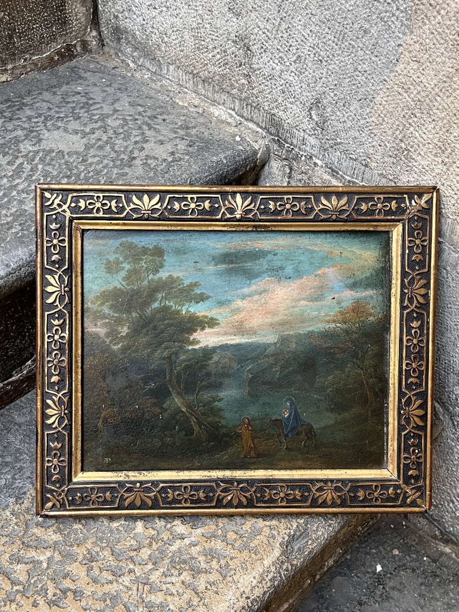 18th-century Painting On Slate Depicting The Flight Into Egypt