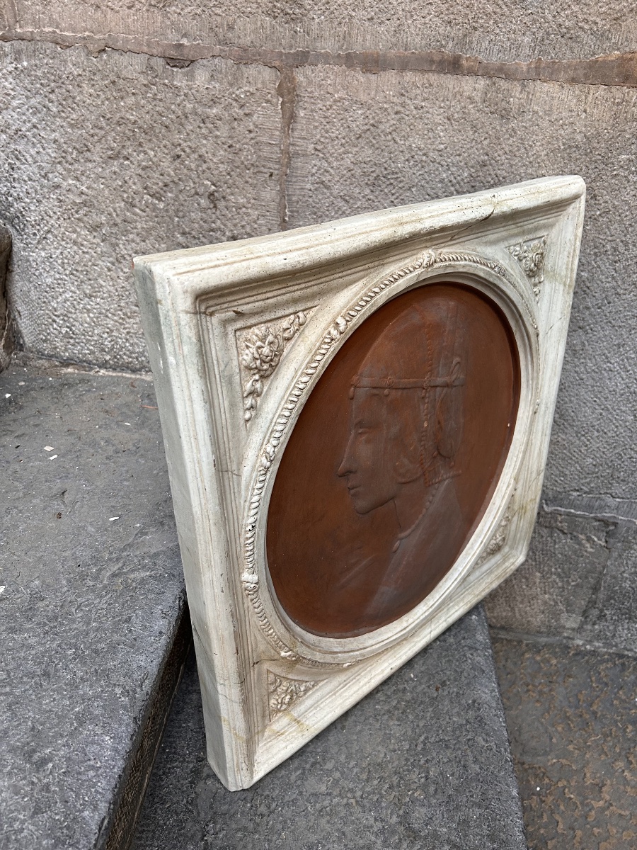 Italian Terracotta Portrait Medallion, Terracotta Painting -photo-4