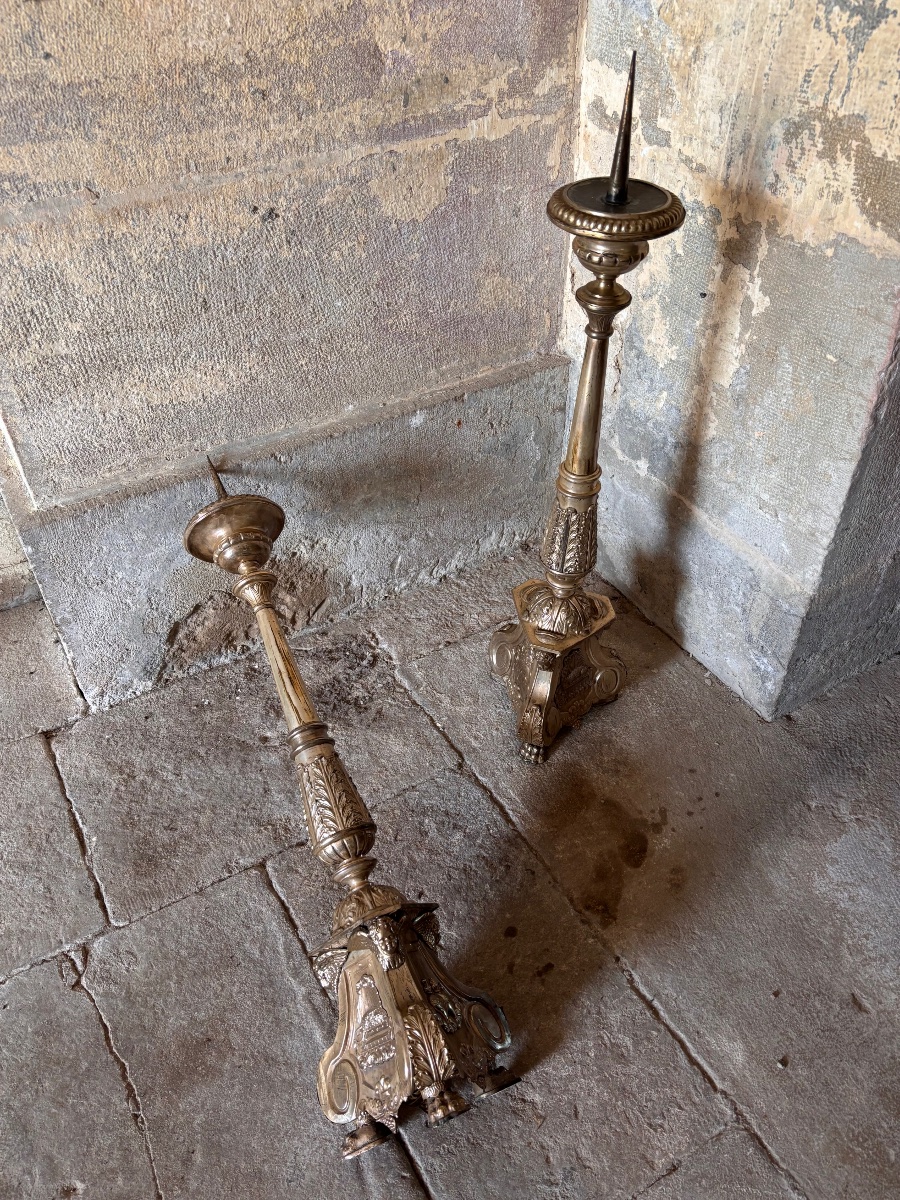 Pique cierges métal argenté eglise religion christianisme bougeoir -photo-1
