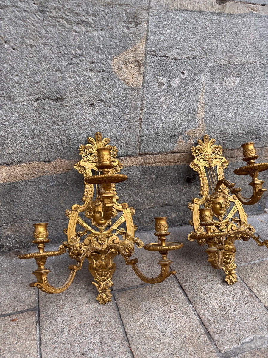 Pair Of 19th-century Louis XIV-style Bronze Wall Sconces  -photo-2