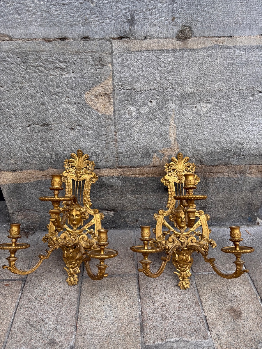 Pair Of 19th-century Louis XIV-style Bronze Wall Sconces  -photo-3