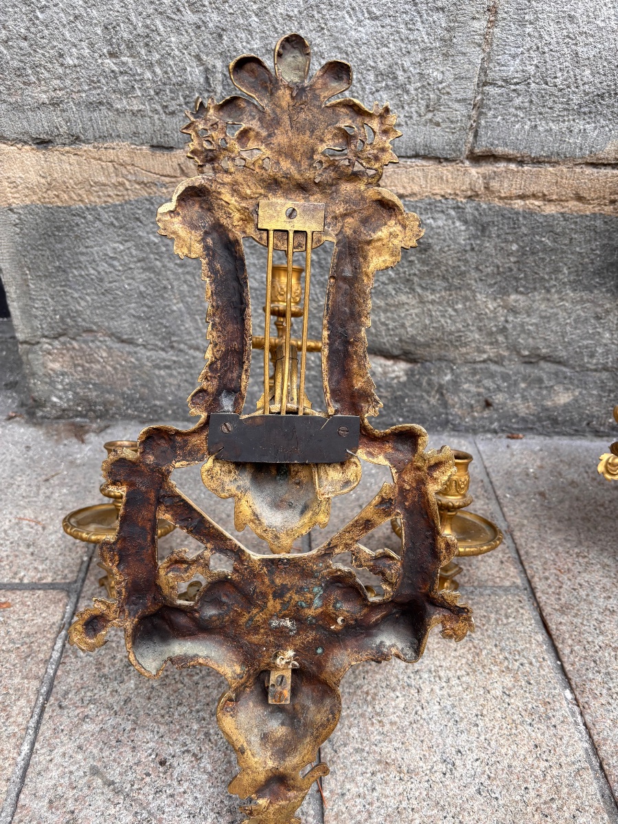 Pair Of 19th-century Louis XIV-style Bronze Wall Sconces  -photo-4