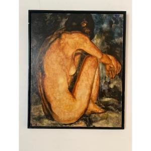 Oil Painting On Paper Young Naked Woman XXth Century Art